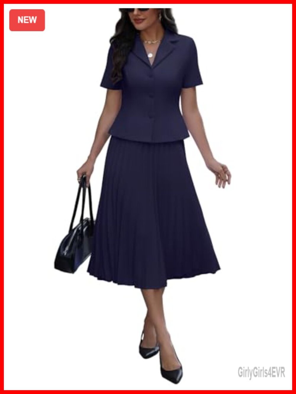 2 Piece Blazer and Pleated Maxi Skirt Suit Set for Church Office Work
